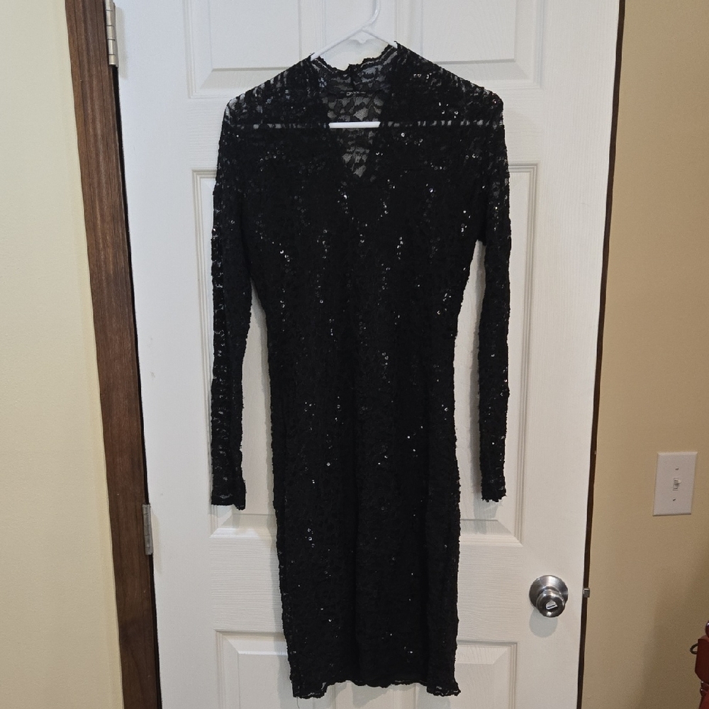 Onyx Nite Black Sequin Long Sleeve Dress Size 10